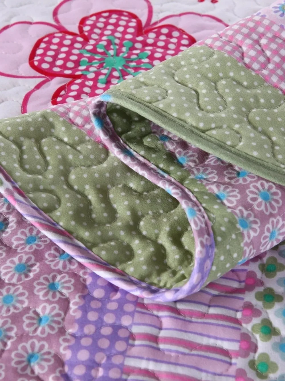 3 PIECE KIDS FLORAL QUILT BEDSPREAD SET